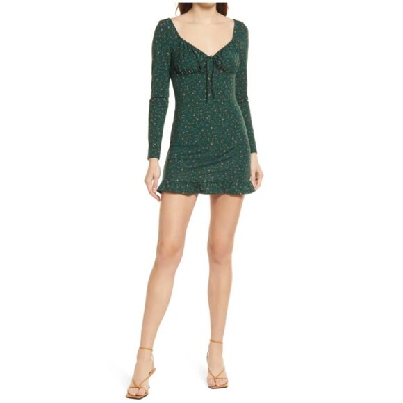 Reformation Anjeline Green Floral LS Bodycon Mini Dress - Picture 2 of 10